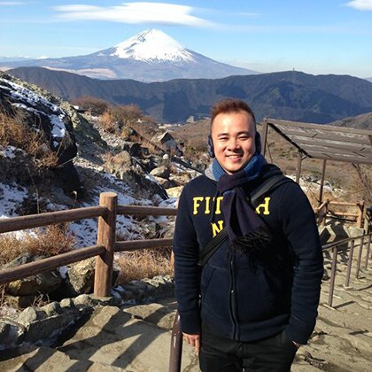 A Malaysian visitor near Mt. Fuji